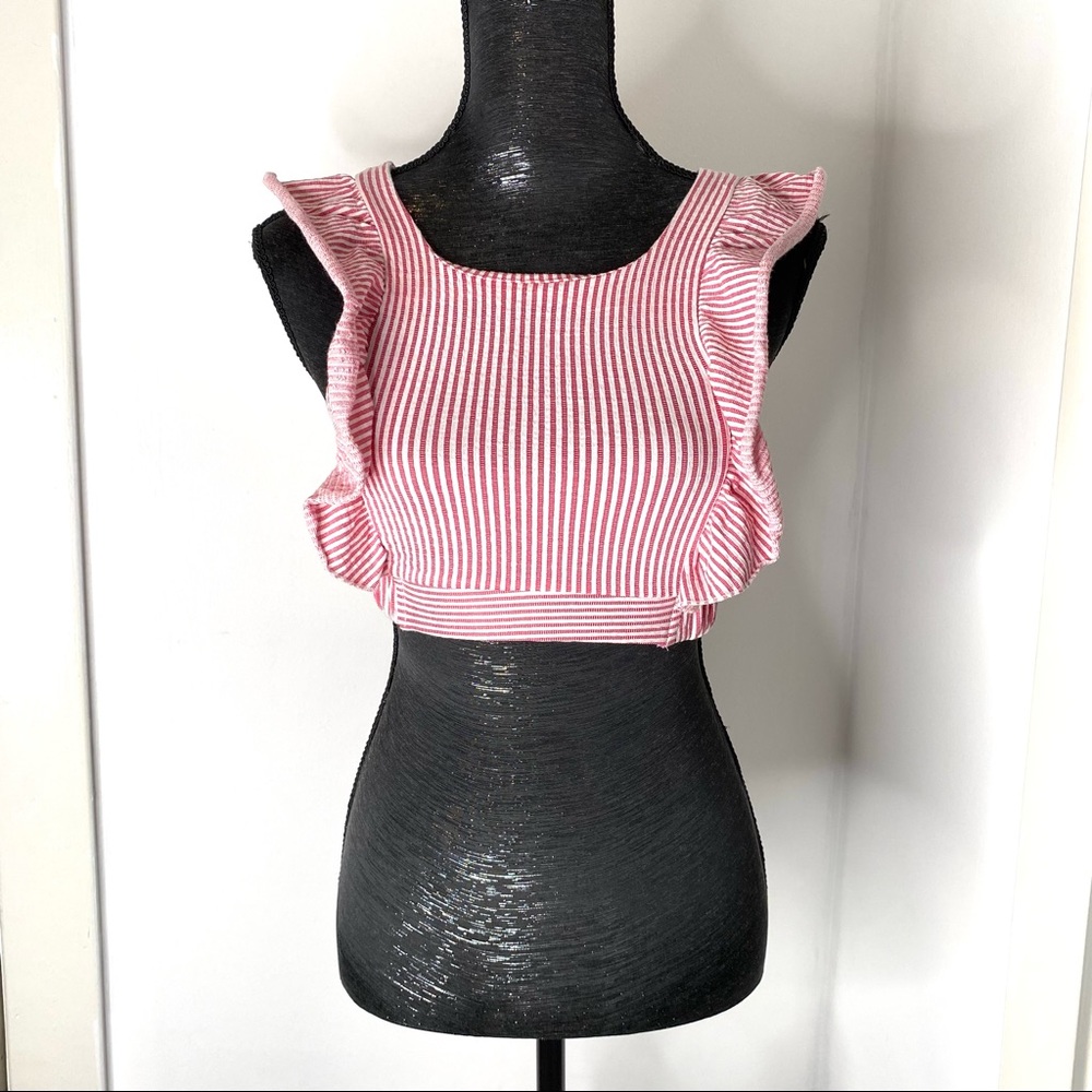Zara Red White Striped Ruffled Crop Top